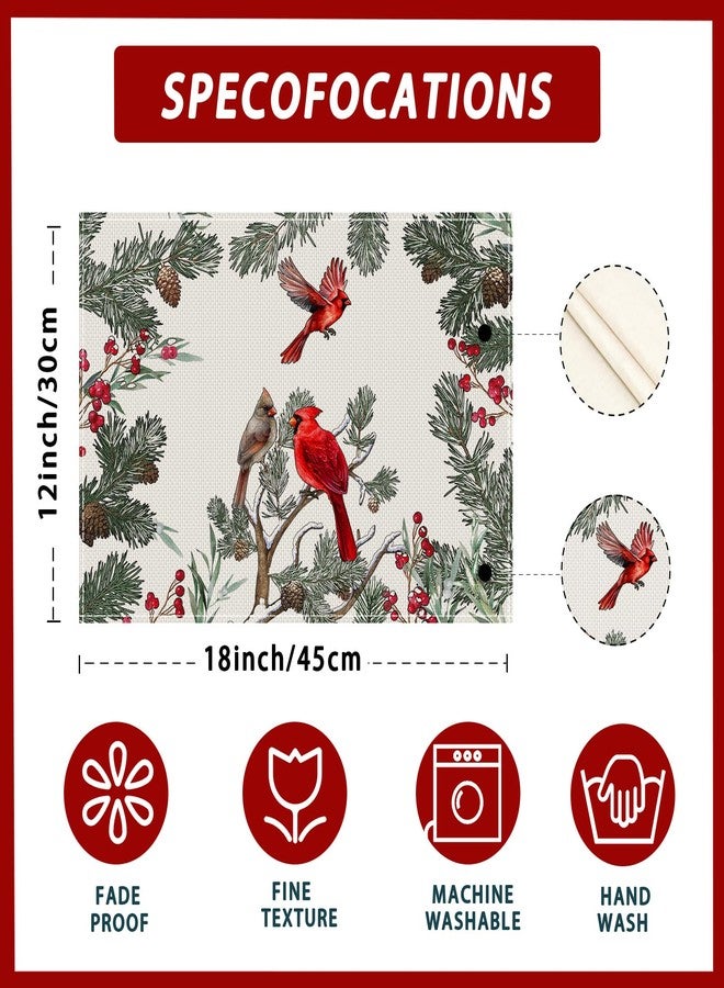 XCHI Cardinal Birds Winter Pine Tree Christmas Xmas Placemats Set of 4 Table Mats for Party Home Kitchen Dining Table Decorations 12x18 Inch - Image 5