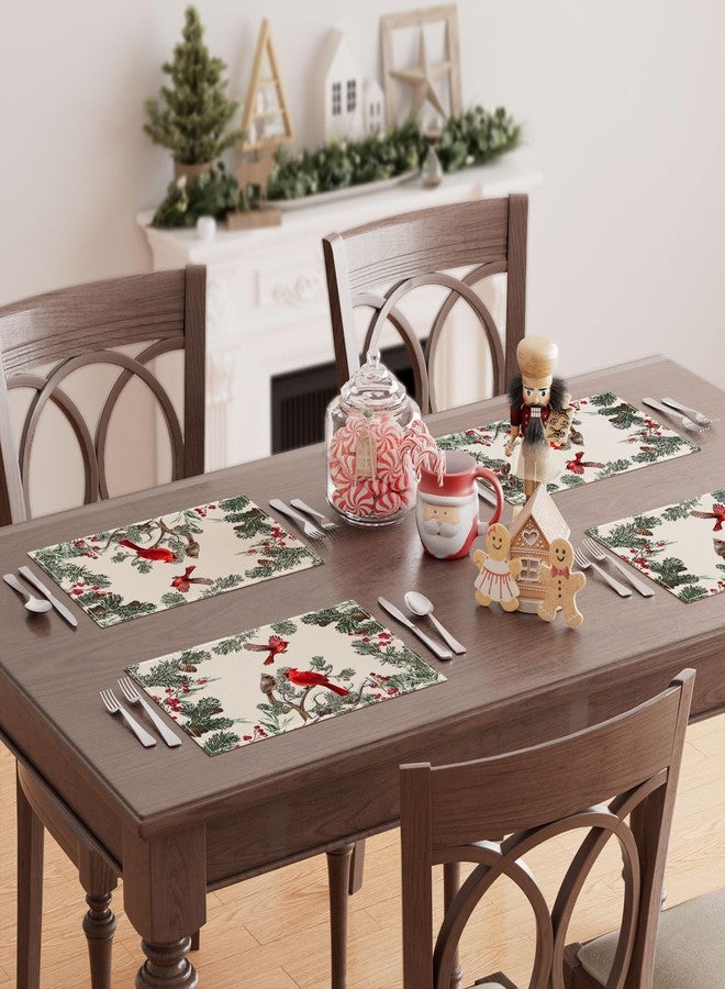 XCHI Cardinal Birds Winter Pine Tree Christmas Xmas Placemats Set of 4 Table Mats for Party Home Kitchen Dining Table Decorations 12x18 Inch - Image 4