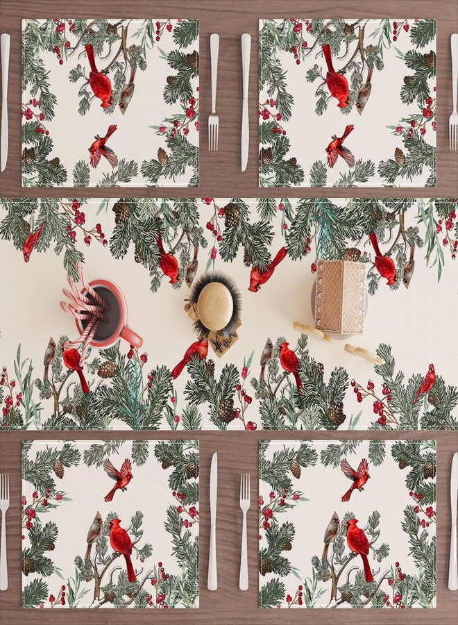 XCHI Cardinal Birds Winter Pine Tree Christmas Xmas Placemats Set of 4 Table Mats for Party Home Kitchen Dining Table Decorations 12x18 Inch - Image 2