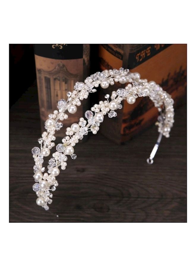 NIBEMINENT Elegant Pearl Bridal Tiara White - Image 2