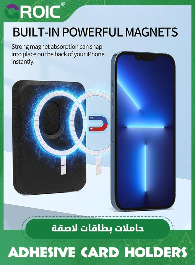 GROIC Black Magnetic Wallet Stand Compatible with iPhone 15/14/13/12 Series & Magsafe Case, Angle Adjustment, Store 1-2 Cards, Leather Magnetic iPhone Wallet - Image 3