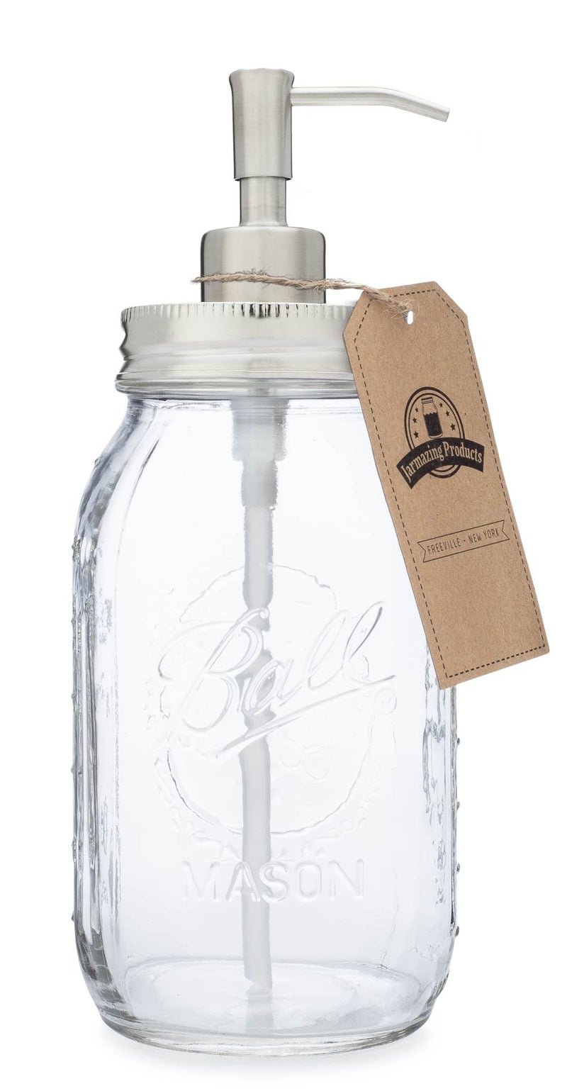 Jarmazing Products Quart Size Mason Jar Soap and Lotion Dispenser - 32 Ounce - Made from Rust-Proof Stainless Steel - Image 1