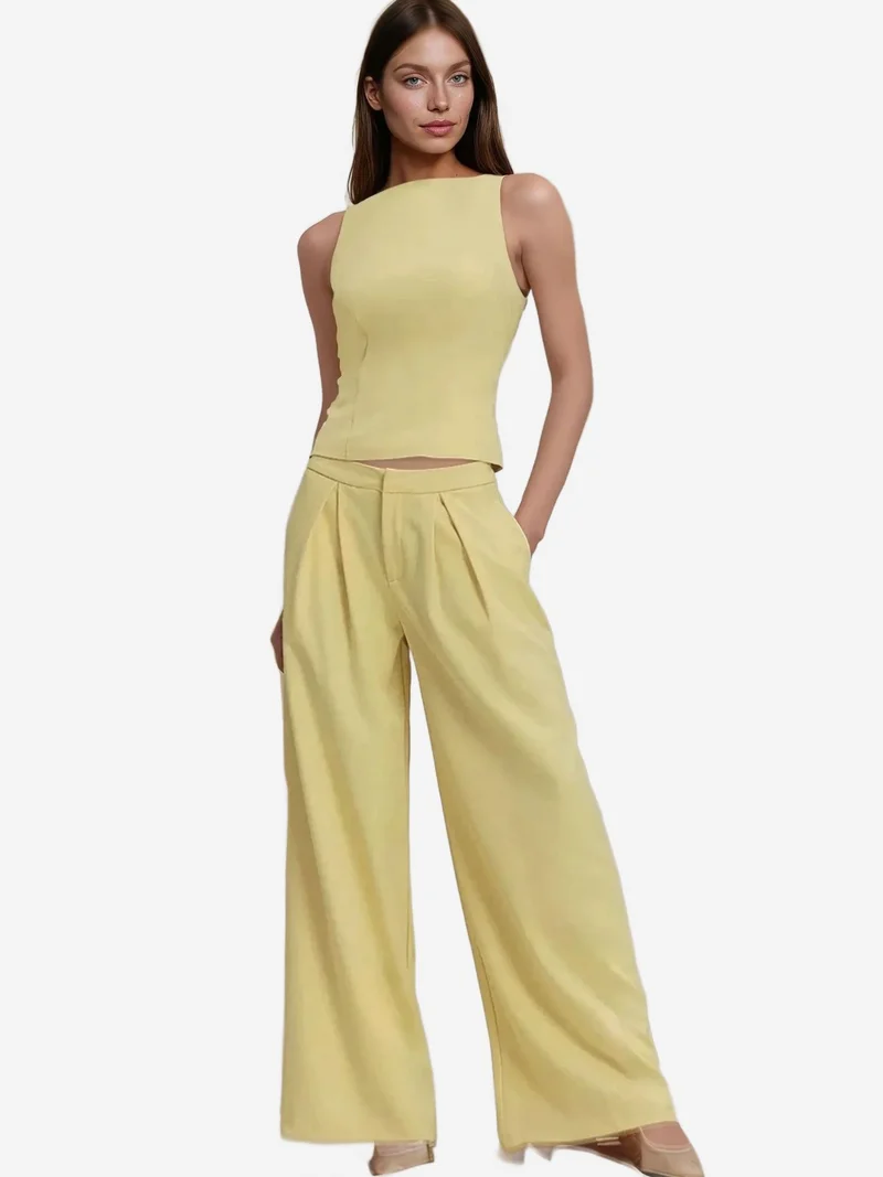 HICCUP  Pleated Wide Leg Long Pants for Women | Best Price UAE