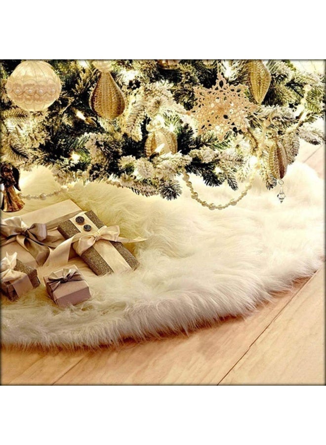 AOGU 48 Inch Faux Fur Christmas Tree Skirt White Plush Skirt for Merry Christmas Party Christmas Tree Decoration - Image 1