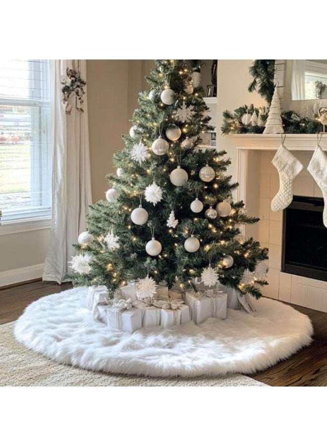 AOGU 48 Inch Faux Fur Christmas Tree Skirt White Plush Skirt for Merry Christmas Party Christmas Tree Decoration - Image 2