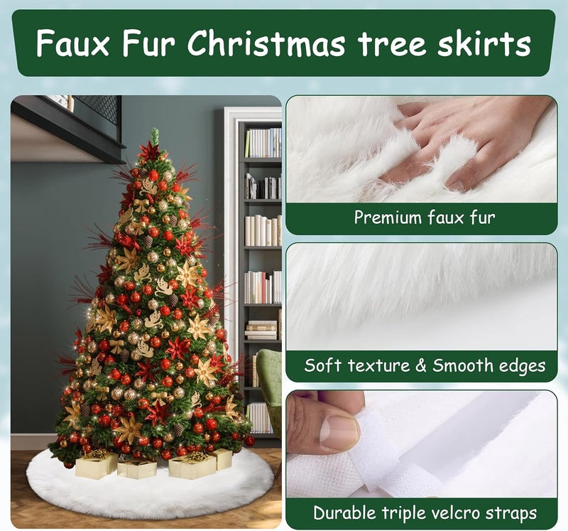 AOGU 48 Inch Faux Fur Christmas Tree Skirt White Plush Skirt for Merry Christmas Party Christmas Tree Decoration - Image 4