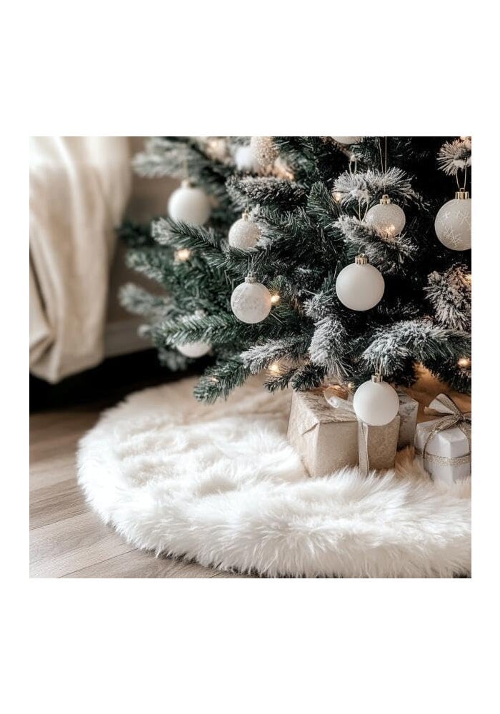AOGU 48 Inch Faux Fur Christmas Tree Skirt White Plush Skirt for Merry Christmas Party Christmas Tree Decoration - Image 3
