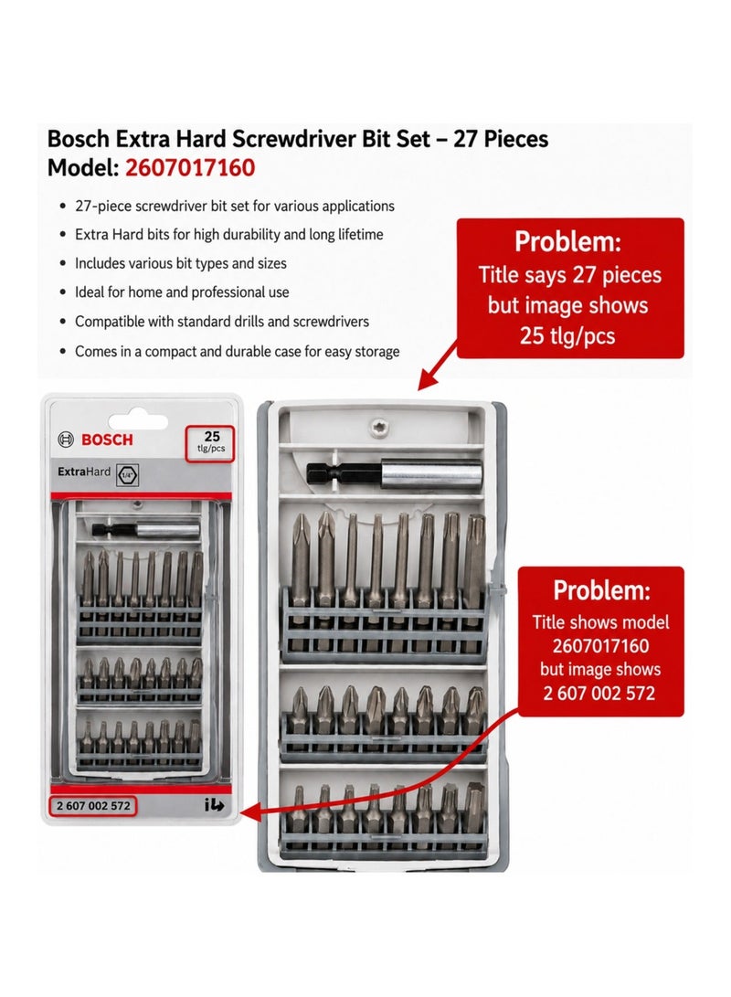 Bosch Extra Hard Screwdriver Bit and Drill Bit Set 27-Piece + Holder – 2607017160