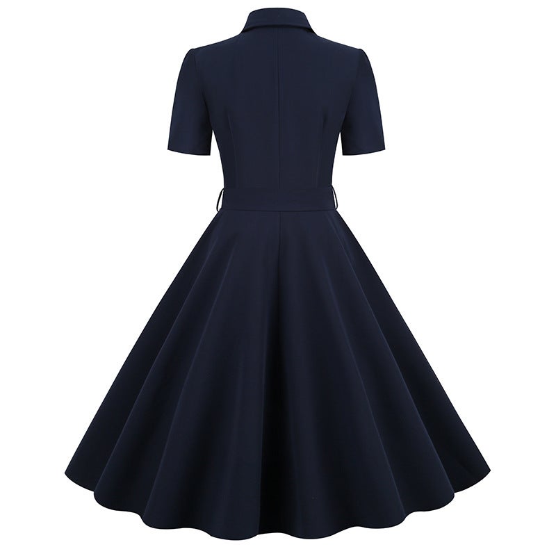 Vintage Short Sleeve Belted A-line Dress 8039 - Image 5