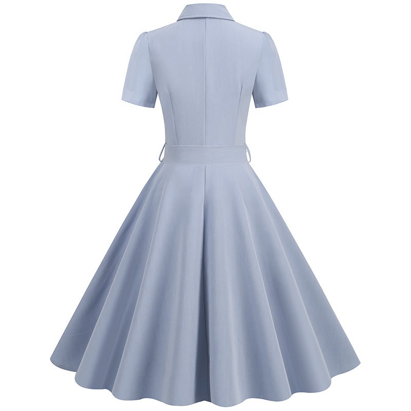 Vintage Short Sleeve Belted A-line Dress 8039 - Image 3