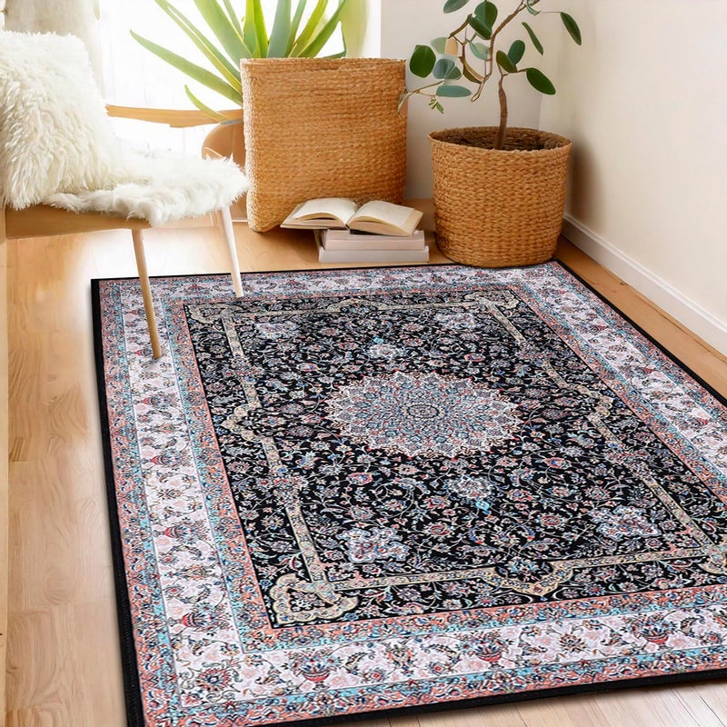 Status Contract Ice Velvet Rugs for Living Room | (Print) Carpet for Living Room Decor | Anti Skid Backing Home Essentials | Aesthetic Vintage Decor Carpet for Bedroom | (4 x 6, D7) - Image 1