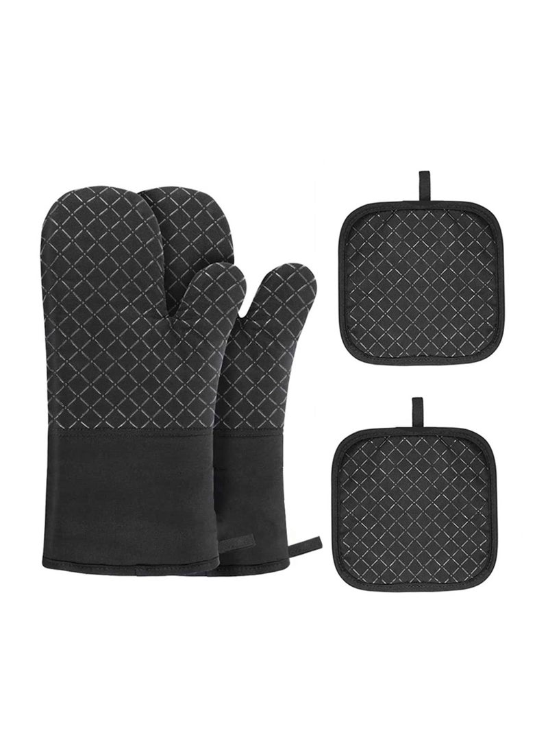Oven Mitts and Pot Holders 4pcs Set Heat Resistant Oven Gloves and Hot Pads Potholders for BBQ Kitchen Baking Cooking Grilling  - Image 1