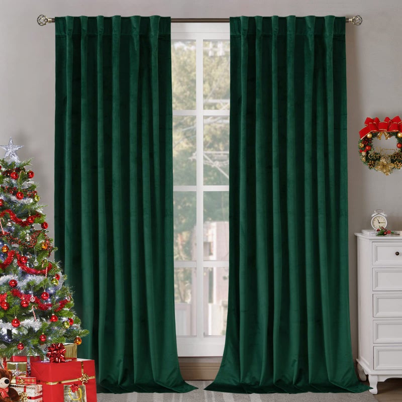BGment Emerald Velvet Curtains 84 Inch for Bedroom Thermal Insulated Room Darkening Curtains Noise Reduce Back Tab and Rod Pocket Christmas Panels for Living Room Set of 2 Panels 52 x 84 Inch
