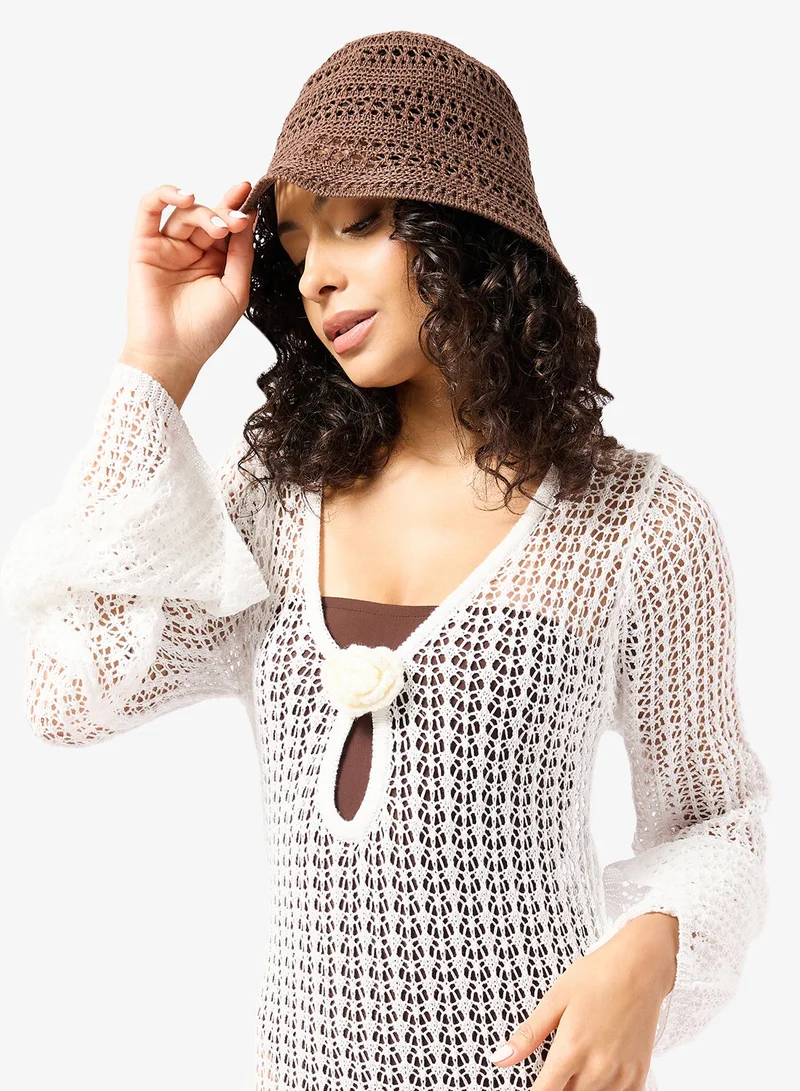 Ginger Crochet Detail Bucket Hat