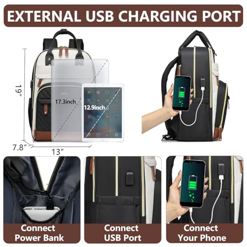 bagswan Laptop Backpack for Women College Bookbag - 17.3 Inch Fashion Travel Work Bag with USB Charger Anti-theft Business Backpacks for Nurse Teacher Beige Black Brown - Image 4