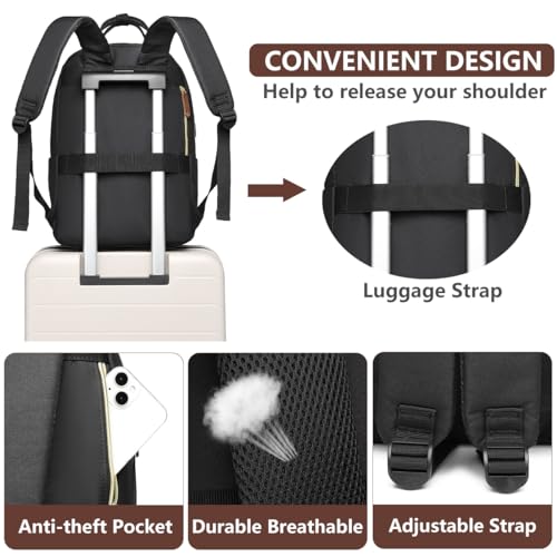 bagswan Laptop Backpack for Women College Bookbag - 17.3 Inch Fashion Travel Work Bag with USB Charger Anti-theft Business Backpacks for Nurse Teacher Beige Black Brown - Image 5