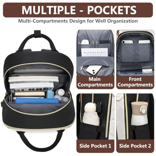 bagswan Laptop Backpack for Women College Bookbag - 17.3 Inch Fashion Travel Work Bag with USB Charger Anti-theft Business Backpacks for Nurse Teacher Beige Black Brown - Image 3