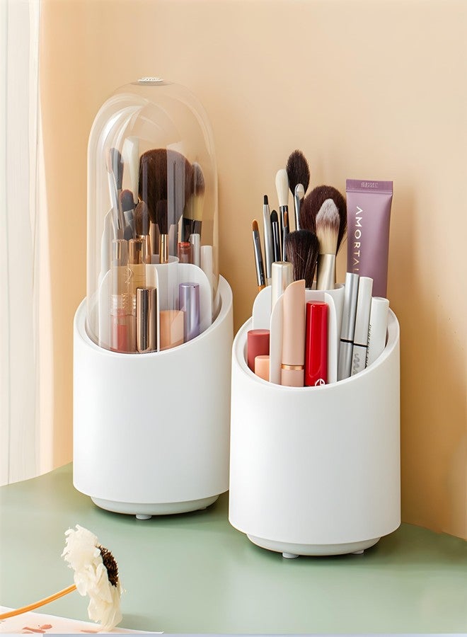 4MYL 360° Rotating Makeup Brush Holder Cosmetic Brush Storage Box Dressing Table Makeup Organizer for Storing Brushes (White) - Image 1