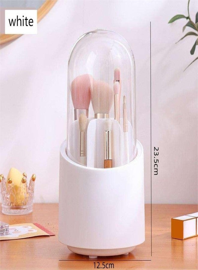 4MYL 360° Rotating Makeup Brush Holder Cosmetic Brush Storage Box Dressing Table Makeup Organizer for Storing Brushes (White) - Image 5