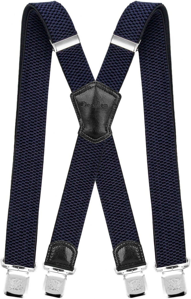 Decalen Mens Suspenders Very Strong Clips Heavy Duty Braces Big and Tall X Style (Navy Blue) - Image 1