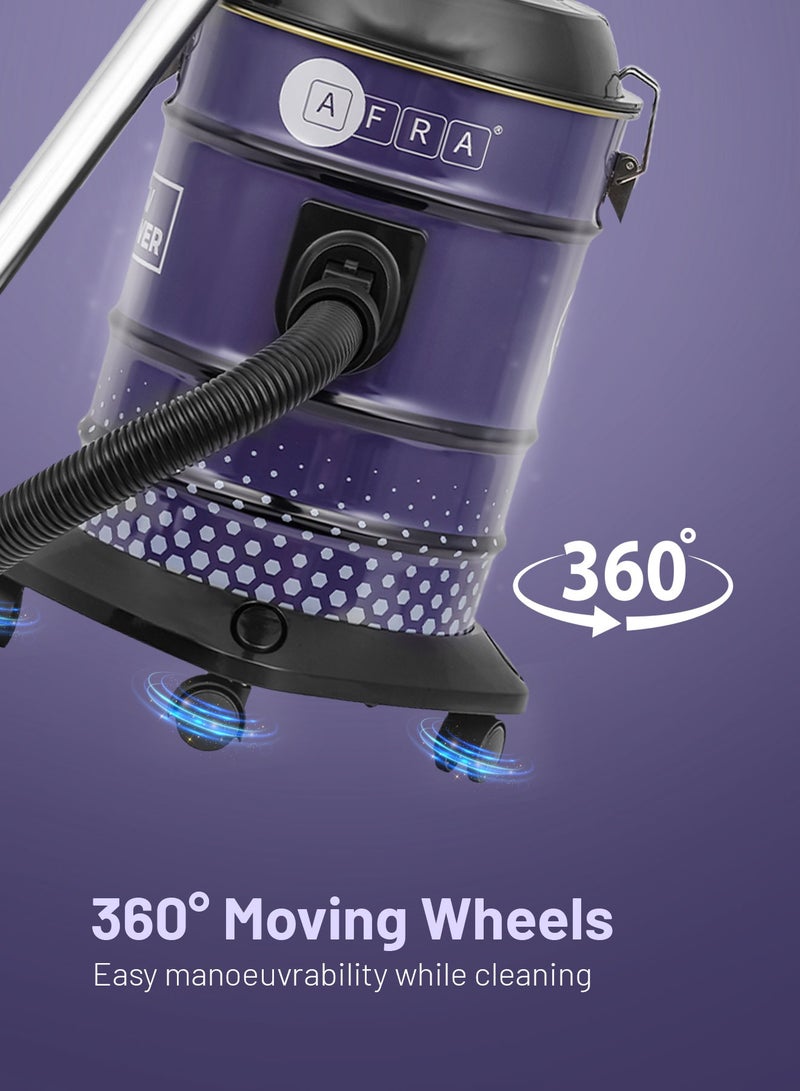 عفرا مكنسة كهربائية أفرا 1800 واط سعة 21 لتر مع عجلات دوارة 360°، سلك بطول 4 أمتار، ضمان سنتين – AF-2021DRVC - Image 4