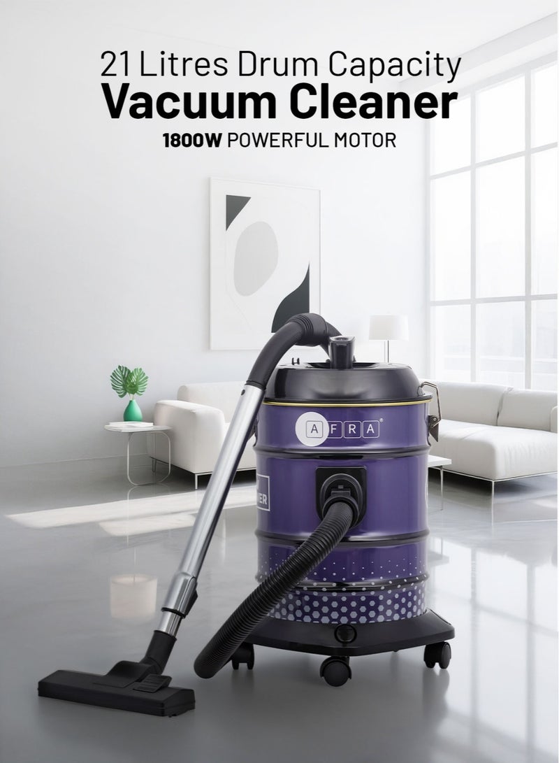 عفرا مكنسة كهربائية أفرا 1800 واط سعة 21 لتر مع عجلات دوارة 360°، سلك بطول 4 أمتار، ضمان سنتين – AF-2021DRVC - Image 2