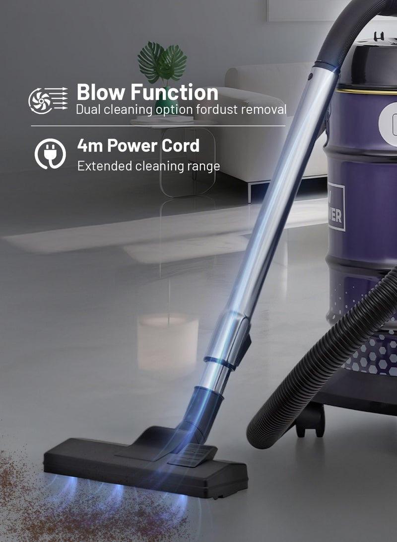 عفرا مكنسة كهربائية أفرا 1800 واط سعة 21 لتر مع عجلات دوارة 360°، سلك بطول 4 أمتار، ضمان سنتين – AF-2021DRVC - Image 5