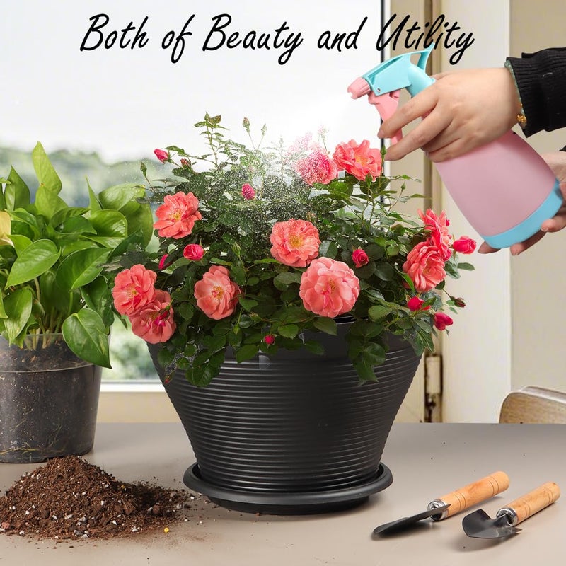 RooTrimmer 4 Pack 12 Inch Plant Pots with Saucers, Plastic Flower Pots with Drainage Holes, Large Planters for Indoor Outdoor Garden, House Plants, Flowers, Herbs, Gardening Gifts, Black - Image 5