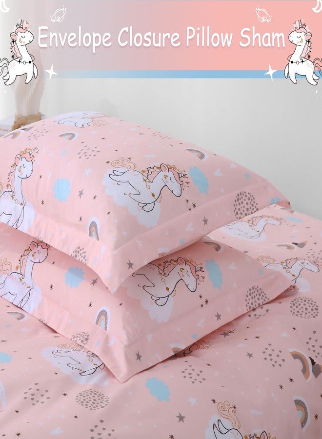 JSD Pink Unicorn Kids Duvet Cover Set Twin Size, 2 Piece Girls Print Microfiber Comforter Cover with Pillow Sham Zipper Closure, Comforter Not Included - Image 3