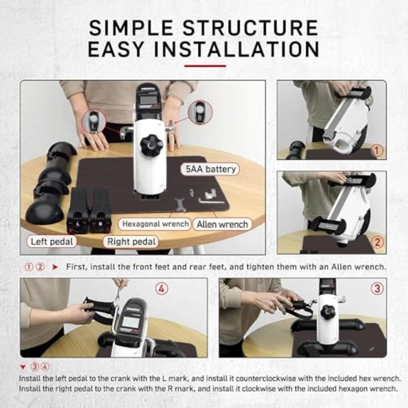 Pedal Exerciser with Digital Display, Mini Exercise Bike Pedal Sit Down, Desk Cycle Leg Arm Foot, Small Equipment for Home, Office, Elderly, Rehabilitation - Image 4