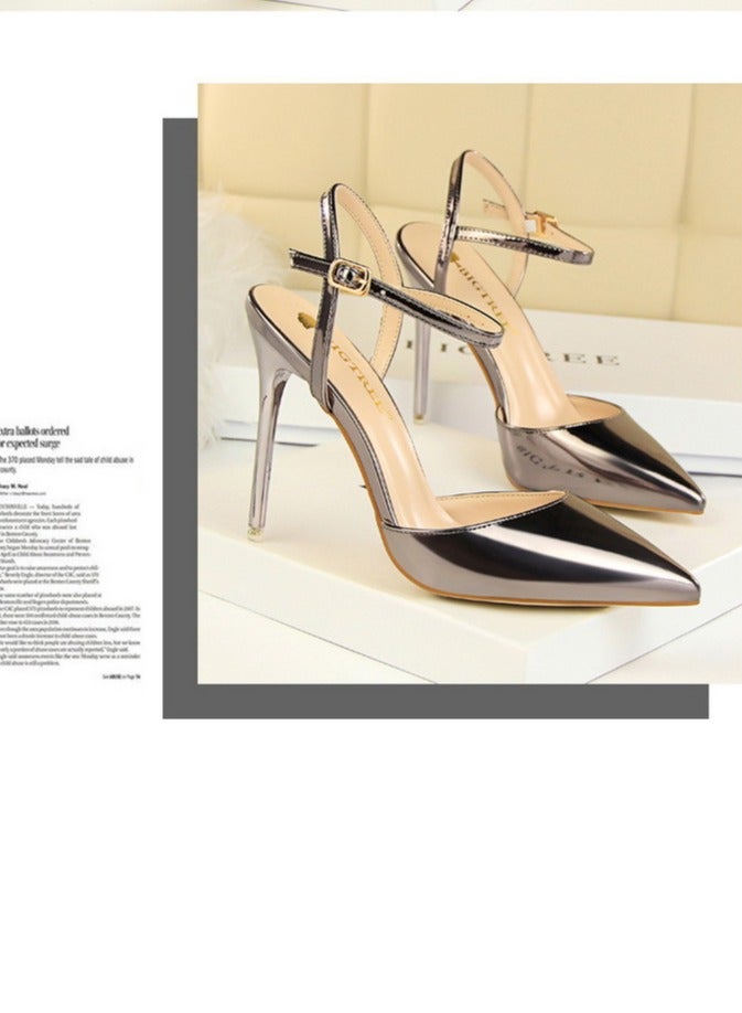 BIGTREE Women's Closed Pointed Toe 10.5 CM High Heels With Adjustable Ankle Strap Sandals Shoes Stiletto Pumps Bronze - Image 2