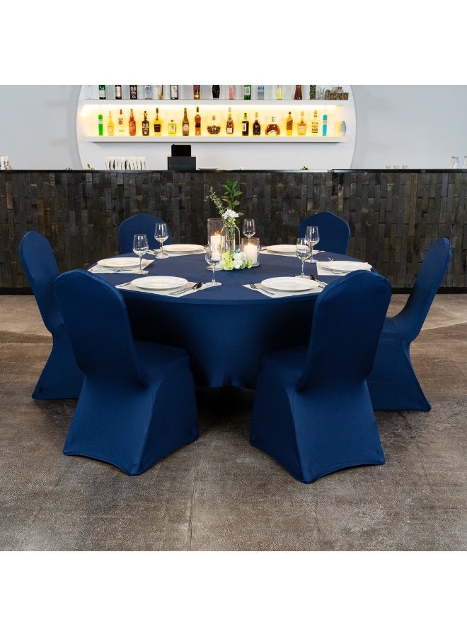 Restaurantware Table Tek 72 x 30 Inch Round Table Covers, 10 Washable Spandex Tablecloths - Wrinkle-Free, Durable, Blue Polyester Fitted Tablecloths, For Parties, Banquets, or Weddings  - Image 3