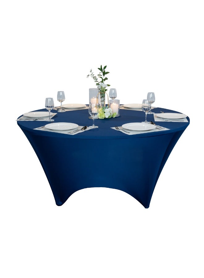 Restaurantware Table Tek 72 x 30 Inch Round Table Covers, 10 Washable Spandex Tablecloths - Wrinkle-Free, Durable, Blue Polyester Fitted Tablecloths, For Parties, Banquets, or Weddings  - Image 2