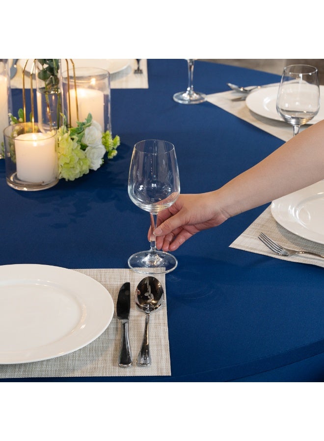 Restaurantware Table Tek 72 x 30 Inch Round Table Covers, 10 Washable Spandex Tablecloths - Wrinkle-Free, Durable, Blue Polyester Fitted Tablecloths, For Parties, Banquets, or Weddings  - Image 4