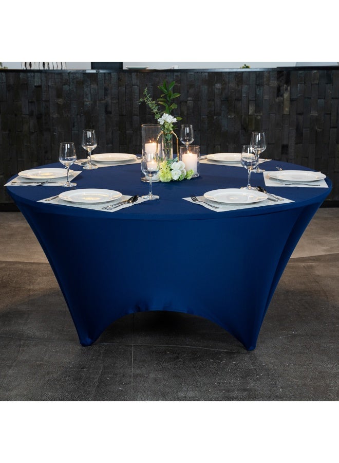 Restaurantware Table Tek 72 x 30 Inch Round Table Covers, 10 Washable Spandex Tablecloths - Wrinkle-Free, Durable, Blue Polyester Fitted Tablecloths, For Parties, Banquets, or Weddings  - Image 5