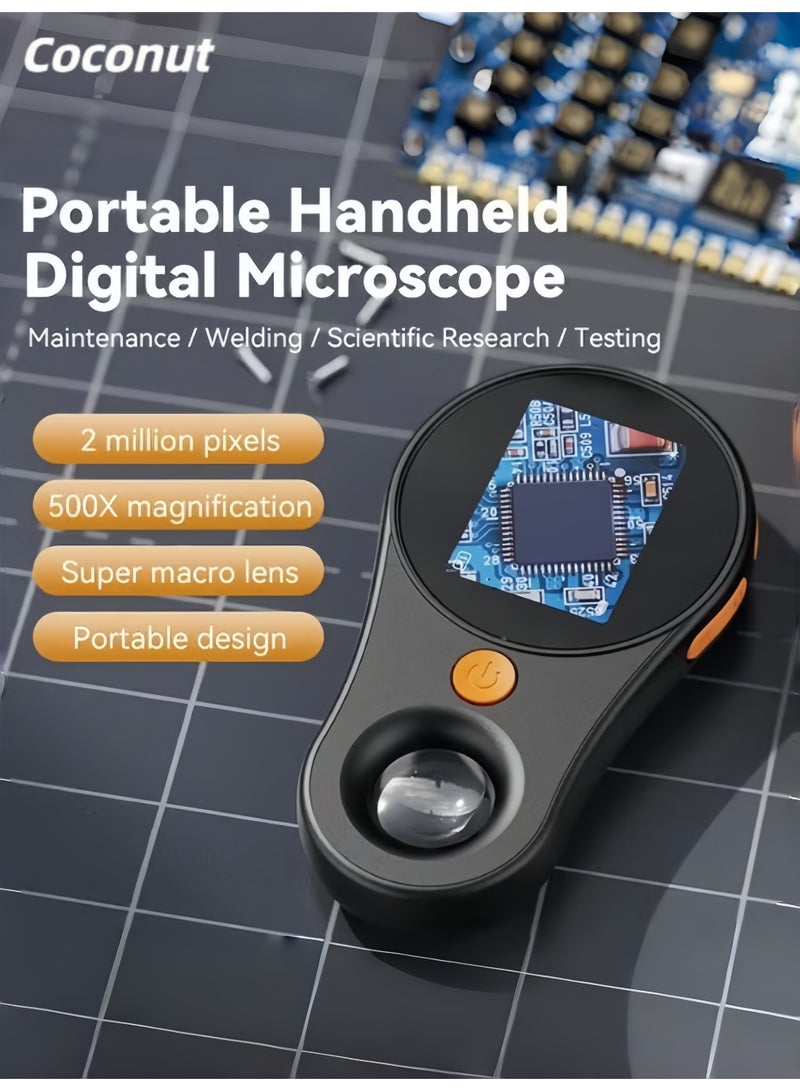 Coconut Portable digital electronic magnifying glass, 500x ultra-high magnification digital handheld microscope, rechargeable, with lighting lamp, can be connected to a display for viewing, suitable for electronic repair. - Image 2
