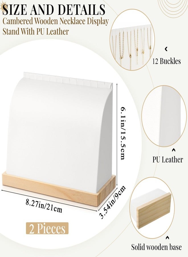 RattanView 2 Pieces Cambered Wooden Necklace Display Stand with Soft Mat Necklace Holder Jewelry Display for Vendors Home Boutique Countertop Pendant Chain Chokers Organizer Pendant(White,PU Leather) - Image 2