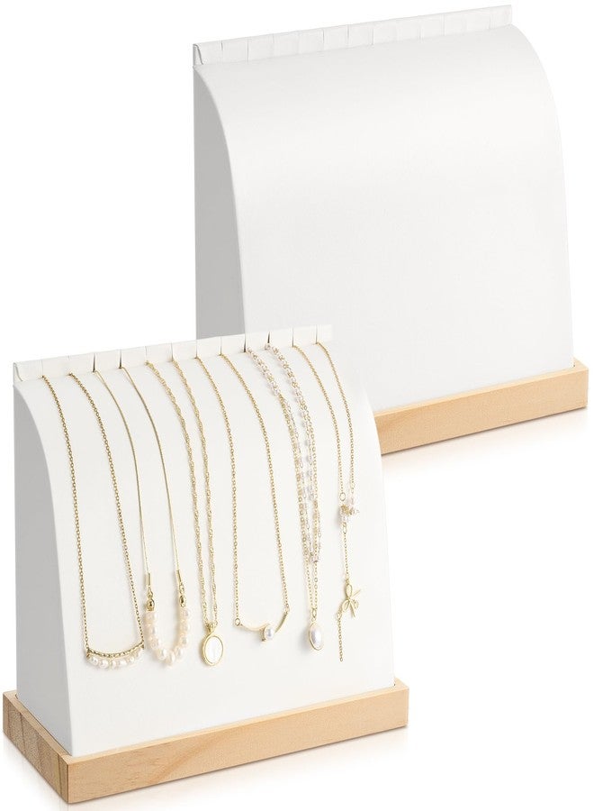 RattanView 2 Pieces Cambered Wooden Necklace Display Stand with Soft Mat Necklace Holder Jewelry Display for Vendors Home Boutique Countertop Pendant Chain Chokers Organizer Pendant(White,PU Leather) - Image 1