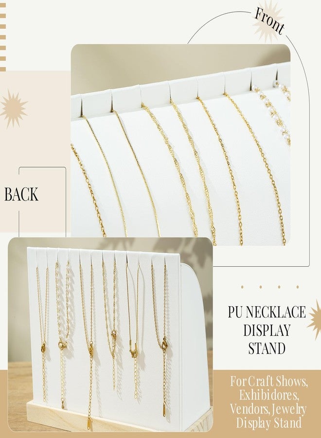 RattanView 2 Pieces Cambered Wooden Necklace Display Stand with Soft Mat Necklace Holder Jewelry Display for Vendors Home Boutique Countertop Pendant Chain Chokers Organizer Pendant(White,PU Leather) - Image 3