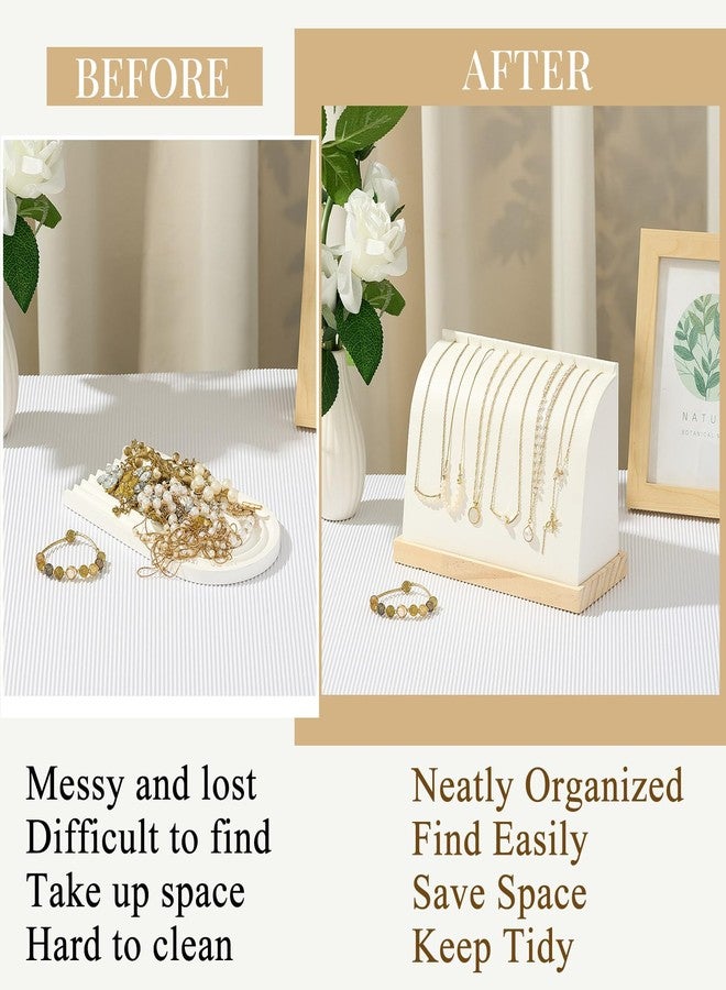 RattanView 2 Pieces Cambered Wooden Necklace Display Stand with Soft Mat Necklace Holder Jewelry Display for Vendors Home Boutique Countertop Pendant Chain Chokers Organizer Pendant(White,PU Leather) - Image 4