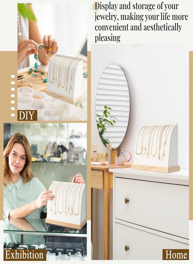 RattanView 2 Pieces Cambered Wooden Necklace Display Stand with Soft Mat Necklace Holder Jewelry Display for Vendors Home Boutique Countertop Pendant Chain Chokers Organizer Pendant(White,PU Leather) - Image 5