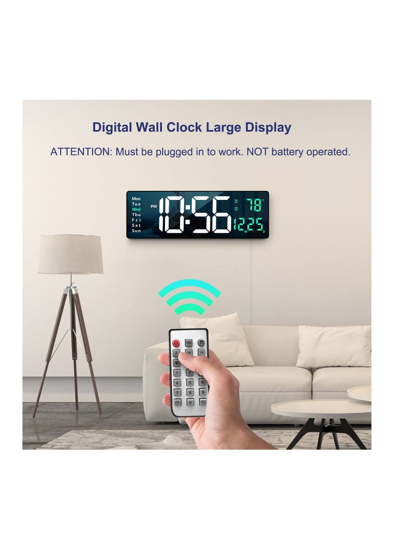 XICEN 16.2" Digital Wall Clock Large Display with Remote Control for Living Room Decor,Automatic Brightness Dimmer Clock with Date Week Temperature Green  - Image 2