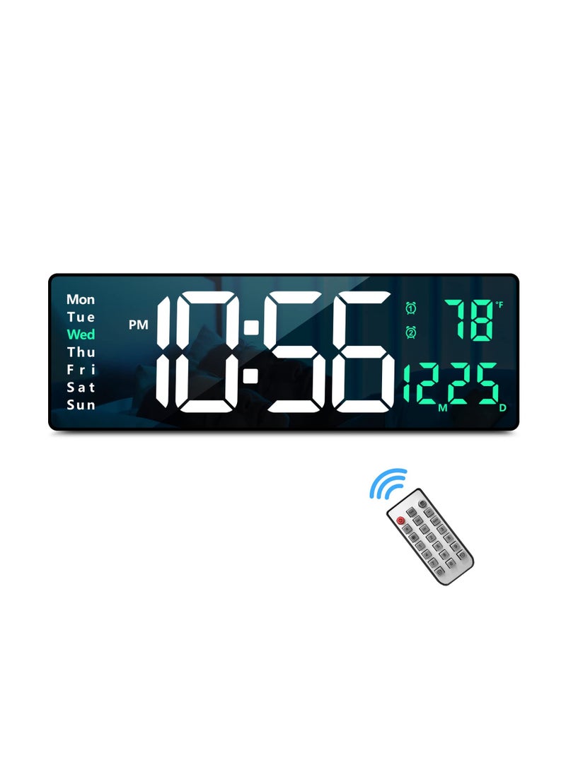 XICEN 16.2" Digital Wall Clock Large Display with Remote Control for Living Room Decor,Automatic Brightness Dimmer Clock with Date Week Temperature Green  - Image 1