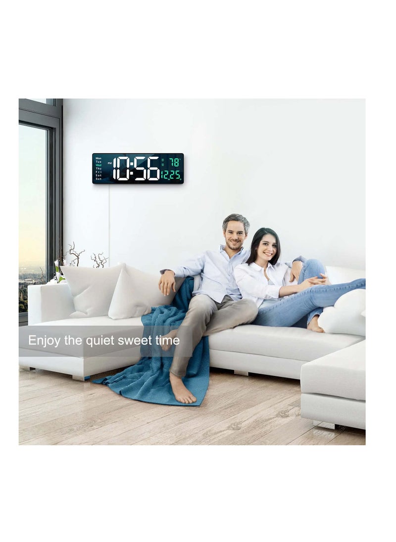 XICEN - 16.2" Digital Wall Clock Large Display with Remote Control for Living Room Decor,Automatic Brightness Dimmer Clock with Date Week Temperature Green - Image 1