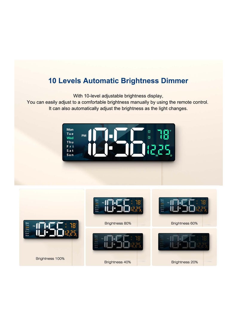 XICEN 16.2" Digital Wall Clock Large Display with Remote Control for Living Room Decor,Automatic Brightness Dimmer Clock with Date Week Temperature Green  - Image 5