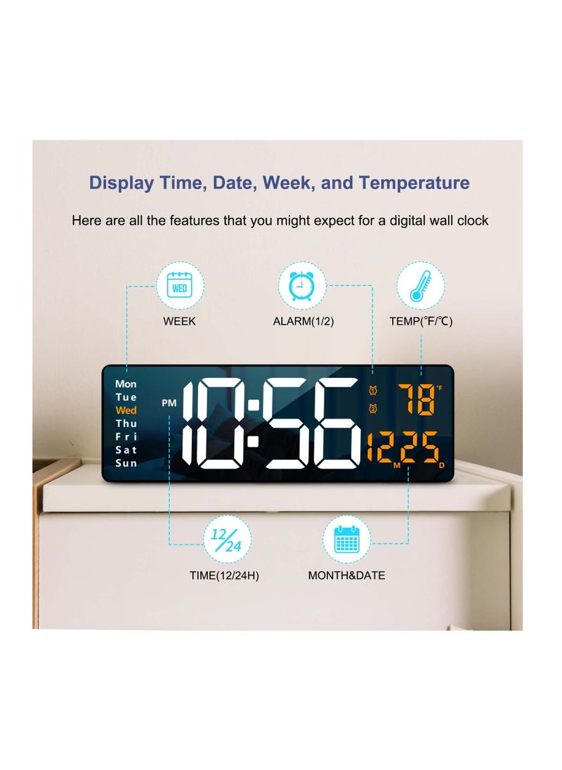XICEN - 16.2" Digital Wall Clock Large Display with Remote Control for Living Room Decor,Automatic Brightness Dimmer Clock with Date Week Temperature Green - Image 1