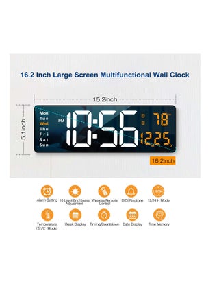 16.2" Digital Wall Clock Large Display with Remote Control for Living Room Decor,Automatic Brightness Dimmer Clock with Date Week Temperature Green - view 3