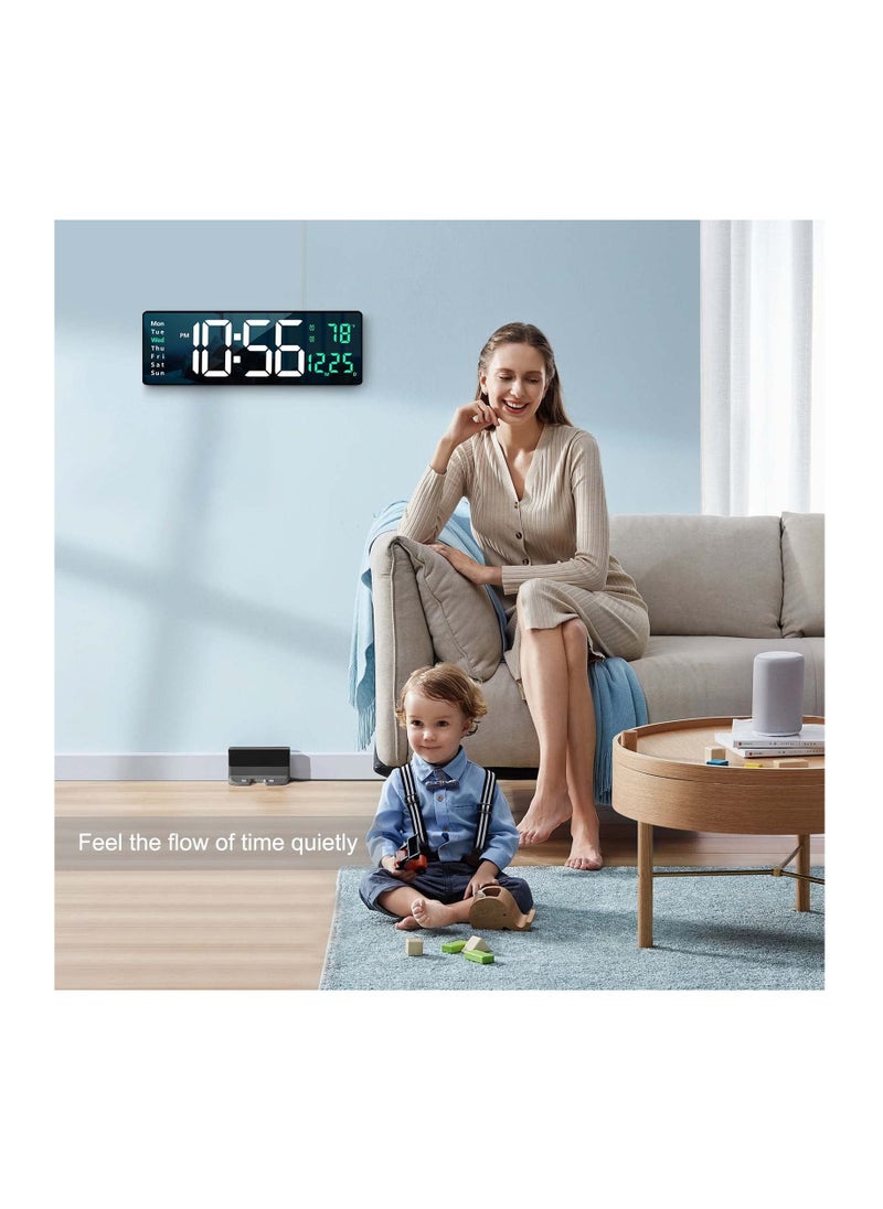 XICEN 16.2" Digital Wall Clock Large Display with Remote Control for Living Room Decor,Automatic Brightness Dimmer Clock with Date Week Temperature Green  - Image 4