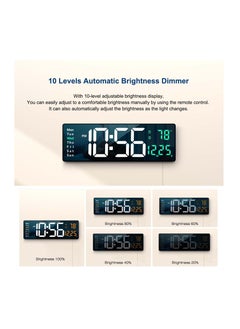 XICEN 16.2" Digital Wall Clock Large Display with Remote Control for Living Room Decor,Automatic Brightness Dimmer Clock with Date Week Temperature Green  - Image 5