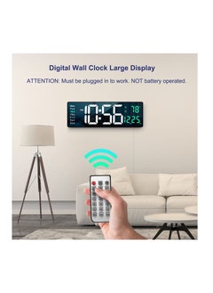 XICEN 16.2" Digital Wall Clock Large Display with Remote Control for Living Room Decor,Automatic Brightness Dimmer Clock with Date Week Temperature Green  - Image 2